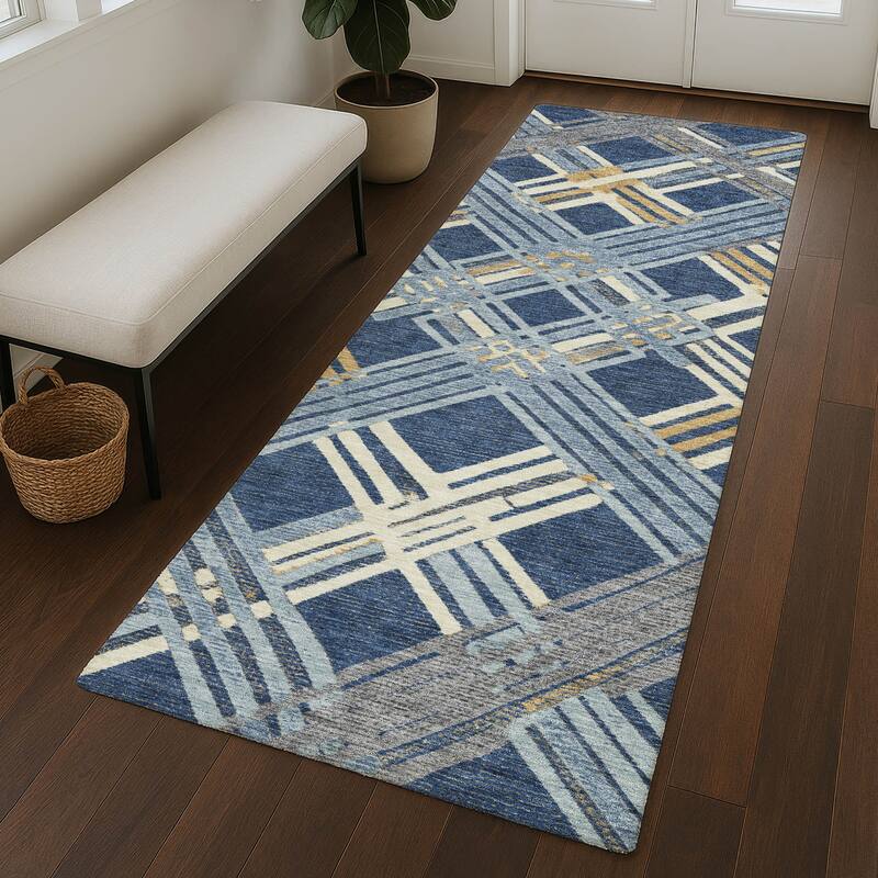 Machine Washable Indoor/ Outdoor Modern Trellis Chantille Rug