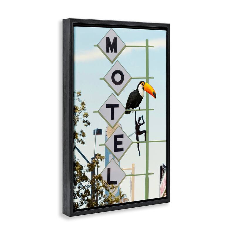 Stupell Toucan on Motel Sign Framed Floater Canvas Wall Art Design By Ashley Singleton