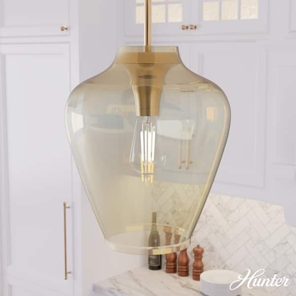 slide 2 of 16, Hunter Vidria 12" 1-Light Pendant - Kitchen Island, Dining Room, Entry - Contemporary, Transitional Alturas Gold - Iridescent Glass