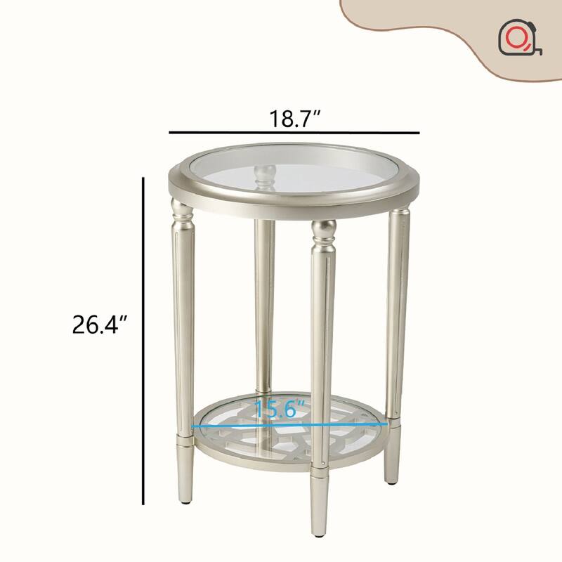 SUNBURY Solid Wood Tempered Glass Side Table with Storage Shelf