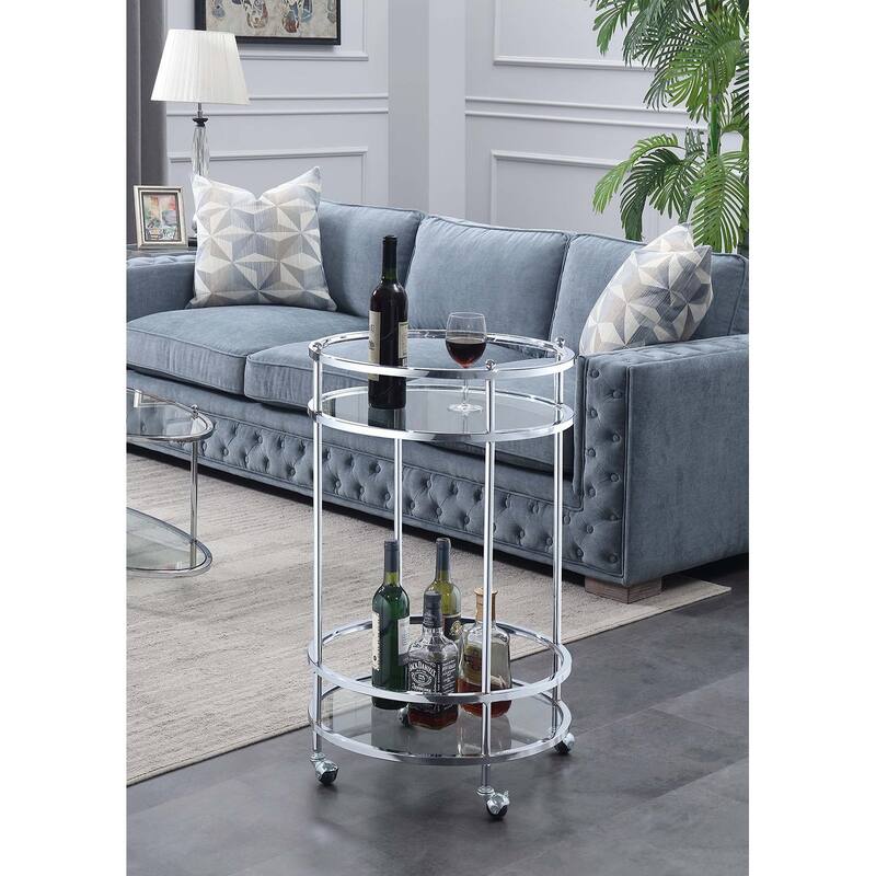 Convenience Concepts Royal Crest 2 Tier Round Glass Bar Cart - Chrome/Glass - Clear Glass/Chrome Frame
