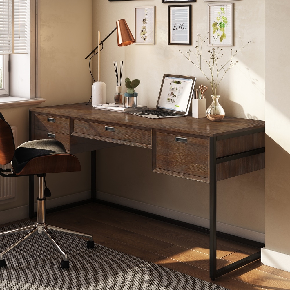 Wyndenhall brinkley solid acacia wood modern cheap industrial 60 inch wide writing office desk