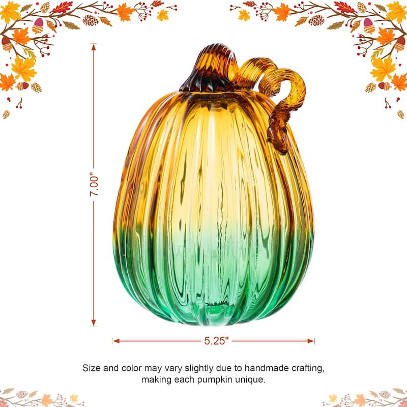 Glitzhome Fall Harvest Two-Tone Gradient Turquoise Glass Pumpkin