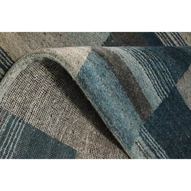 Hand Knotted Oriental 100% Wool Carpet Modern Geometric Navy Blue & Blues Gabbeh Area Rug - 7' 9'' X 5' 6''