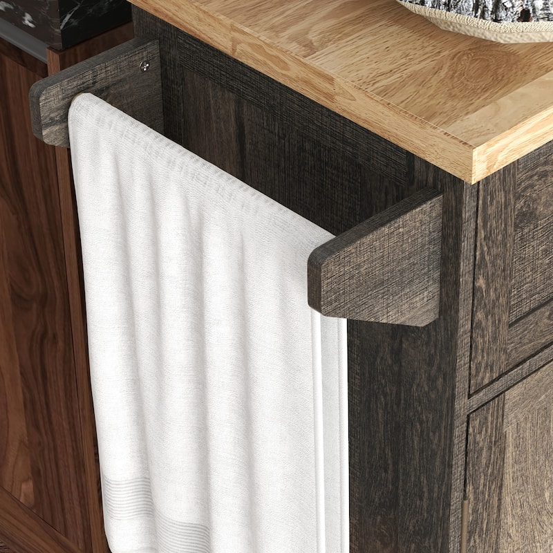 HOMCOM Triple-Cabinet Rolling Kitchen Island, Rolling Utility Kitchen Cart with Storage Shelf, Wood Top, Distressed Brown