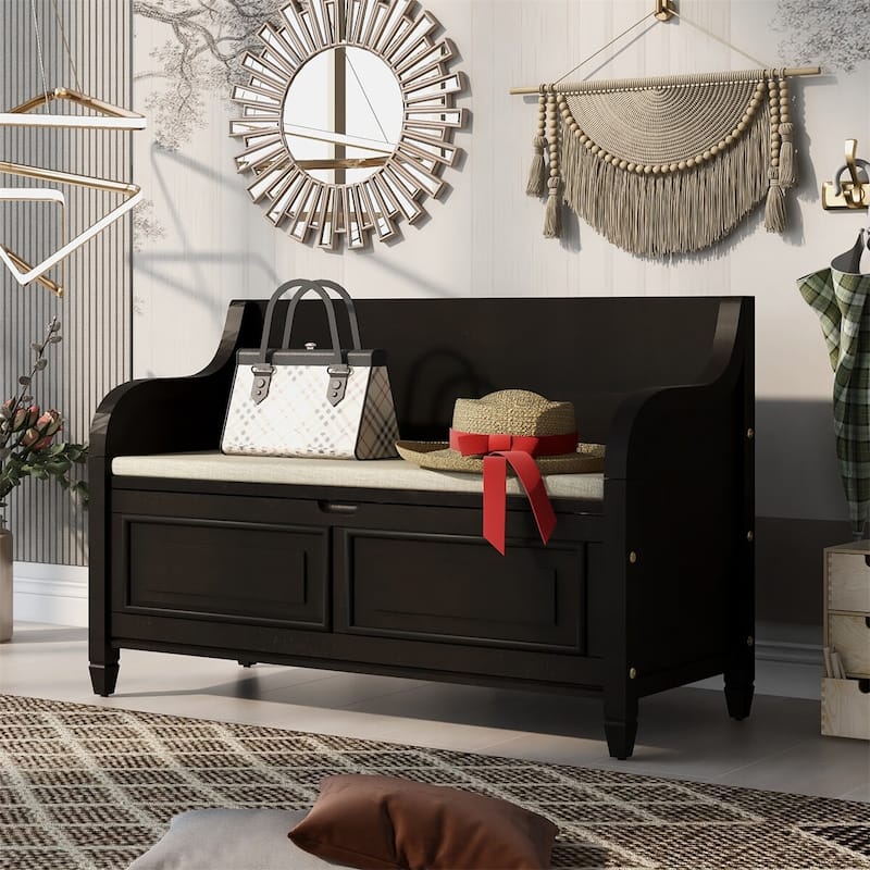 Merax 42” Rustic Style Solid wood Entryway Multifunctional Storage Bench - Espresso