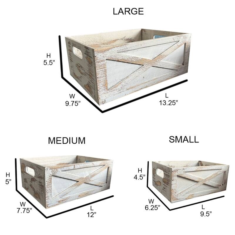 Rustic Barn Door Style Wooden Crates, Set of 3