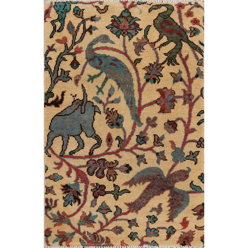 Animals Design Kazak Oriental Accent Rug Handmade Wool Carpet - 2'1"x 2'10"