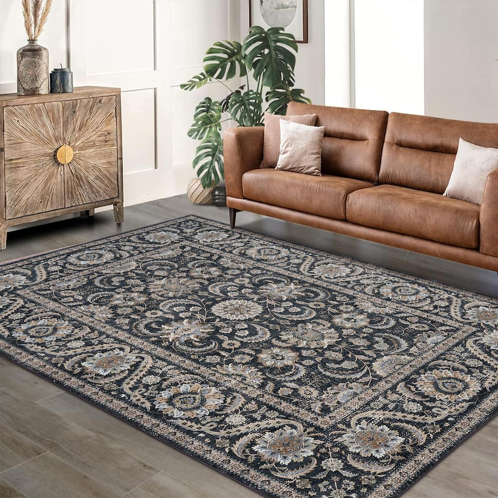 Washable Area Rugs for Living Room Stain Resistant Carpet Vintage Rugs Bedroom Low Pile Non Slip Accent Carpet