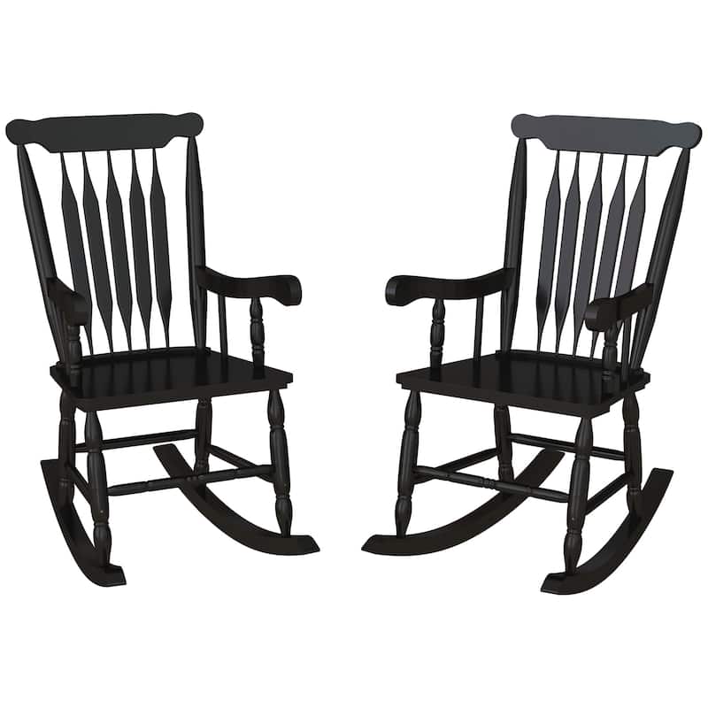 Outsunny Outdoor Wood Rocking Chairs Set of 2, 350 lbs. Porch Rockers with High Back for Garden, Patio, Balcony, White