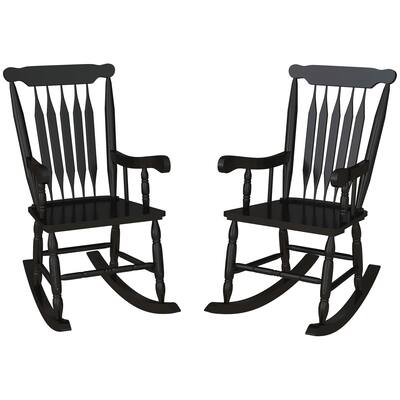 Outsunny Outdoor Wood Rocking Chairs Set of 2, 350 lbs. Porch Rockers with High Back for Garden, Patio, Balcony