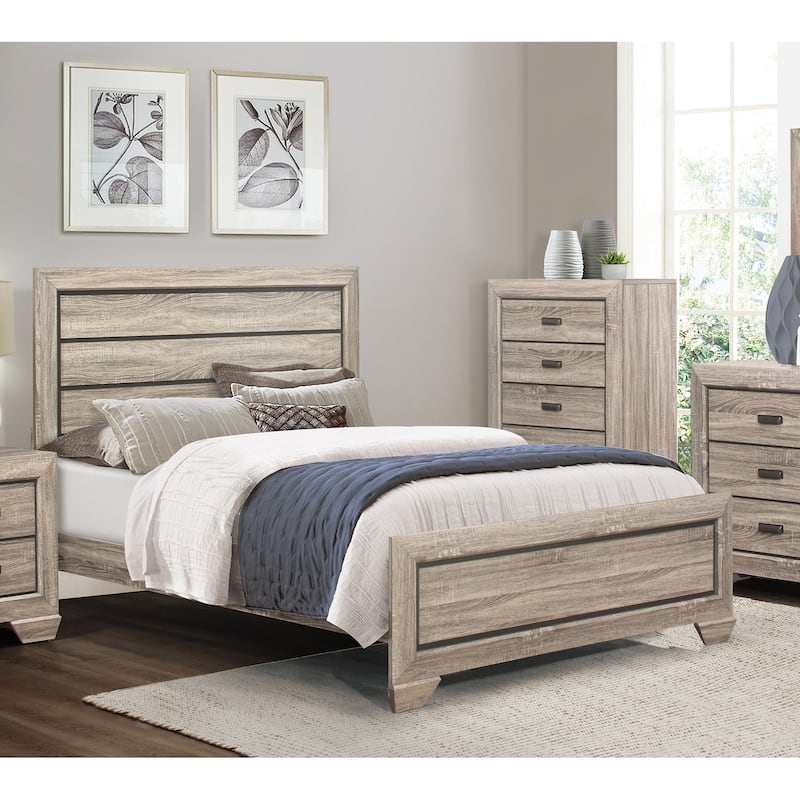 Queen Size Bed with Natural Finish, Dark Under-Paneling, and Contemporary Design