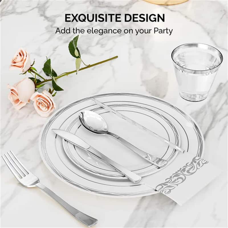 800 Pieces Silver Disposable Dinnerware Set