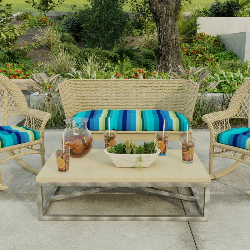 44" x 18" Contoured Outdoor Wicker Bench Cushion - 18'' L x 44'' W x 4'' H - Islip Teal