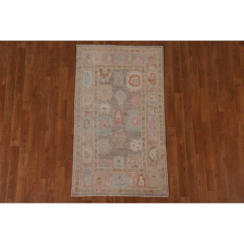 Brown Oushak Oriental Area Rug Handmade Wool Carpet - 2'10"x 4'11"