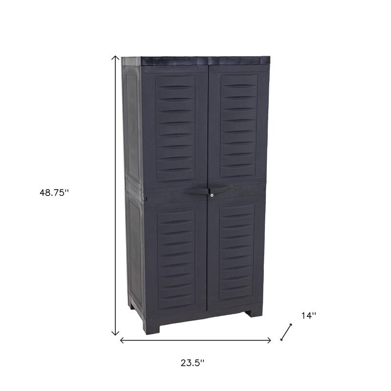HomeRoots 49" Dark Gray Heavy Duty Plastic Locking Two Door Utility Cabinet - 23.50 in. x 48.75 in. x 14.00 in.