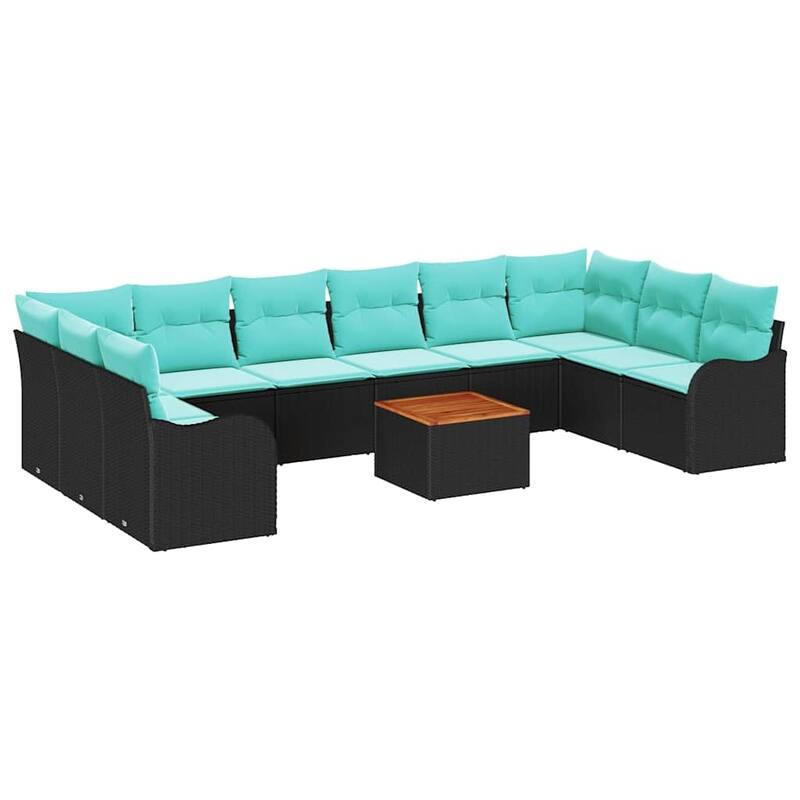 vidaXL 11 Garden Sofa Set with Cushions Black Poly Rattan - 135.4 x 69.9 x 27.2