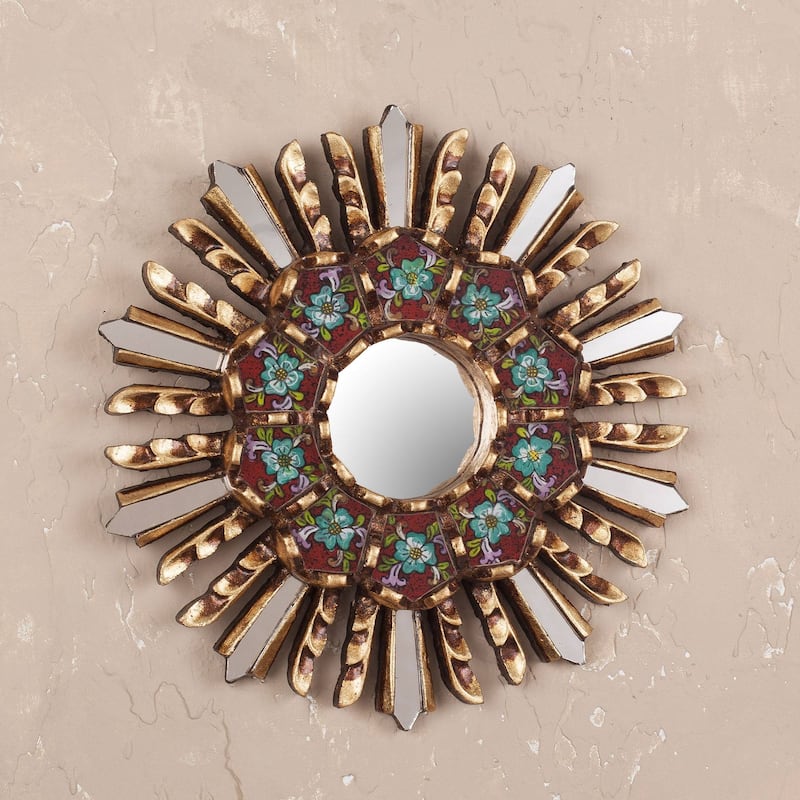 NOVICA Handmade Asasaawa Wood And Cotton Wall Mirror (Ghana) - 2.0 " W x 2.0" H
