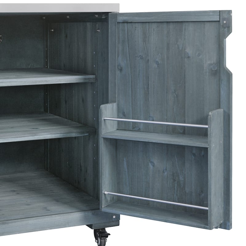 Kitchen Island with Sink, Grill Cart for Big Green Egg Grills, Rolling Bar Cart with Stainless Steel Top for Pizza Prep and BBQ