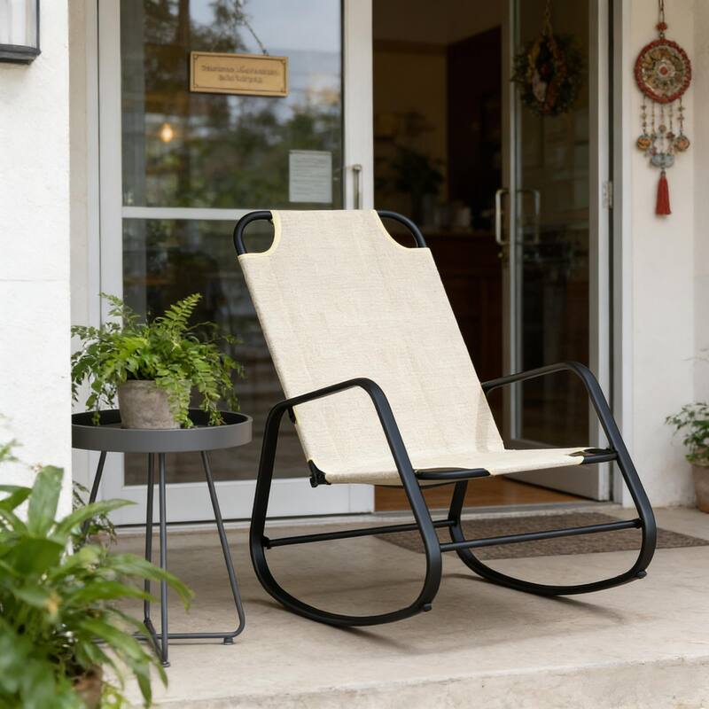 GDFStudio Outdoor Porch Rocking Chair with High Back & Armrests