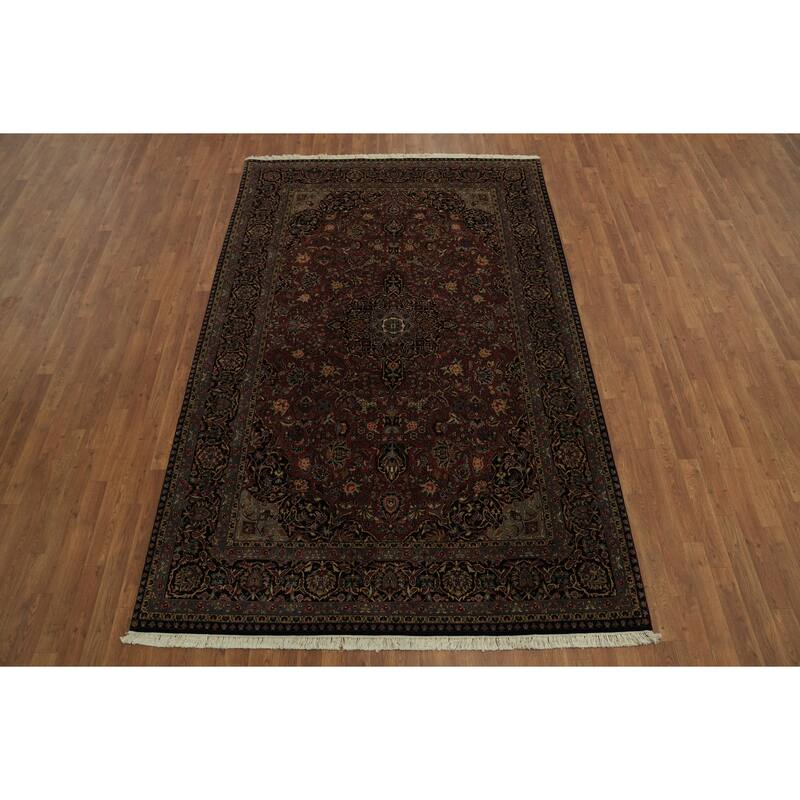 Hand Knotted Oriental 100% Wool Carpet Traditional Floral Red Kashan Area Rug - 9' 0'' X 6' 0''