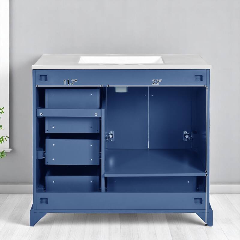 36 Inch Bathroom Vanity with Sink, Freestanding Cabinet with Gold Handles, Soft-Close Doors & Drawers