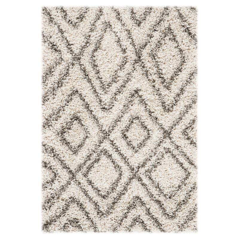 SAFAVIEH Hudson Shag Godelind Moroccan Boho 2-inch Thick Rug - 2' x 3' - Ivory/Grey