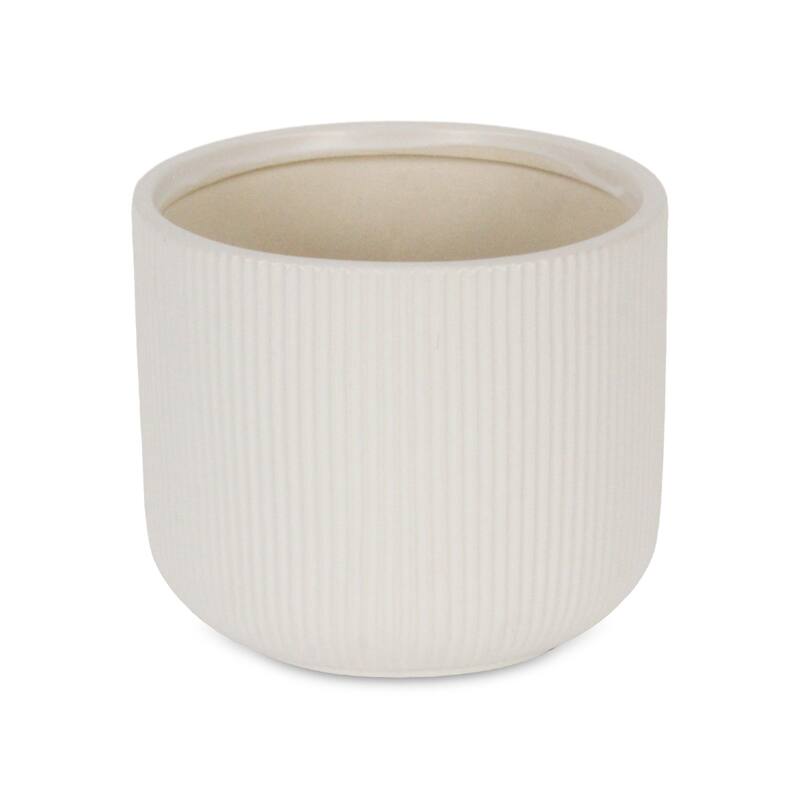 Currula Round Ridged Pattern Ceramic Pot - White