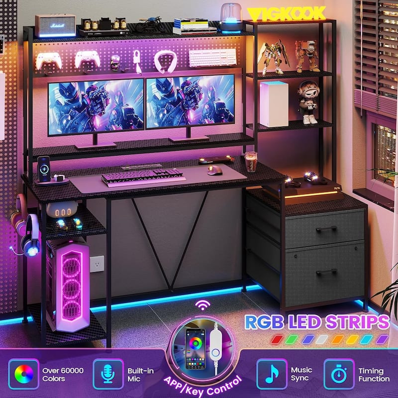 Computer Desk Gaming Desk 2 Drawers Shelves Pegboard 8 Hooks