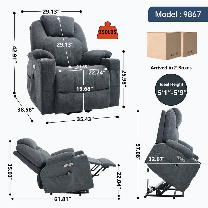 Up to 350 LBS polyester Power Lift Recliner Chair, Heavy Duty Motion Mechanism with 8-Point Vibration Massage