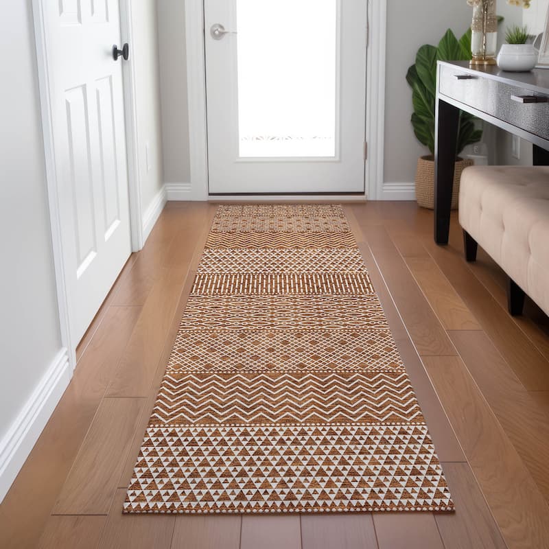 Machine Washable Indoor/ Outdoor Modern Stripes Chantille Rug