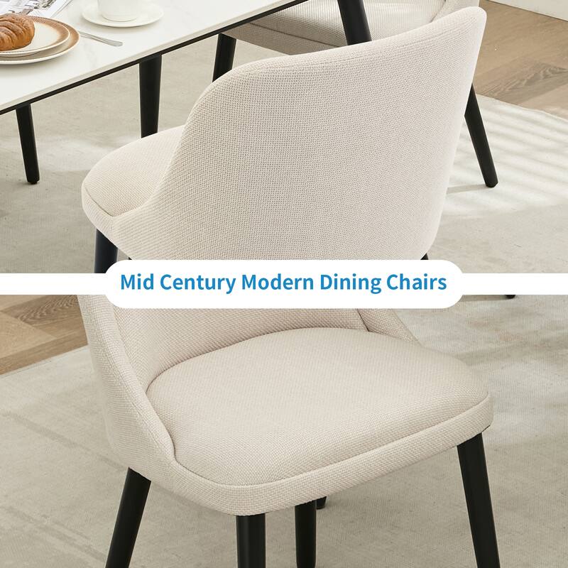 Set of 2 Modern Dining Chairs, Upholstered Linen Fabric Chairs with Wooden Legs, Comfortable Accent Chairs