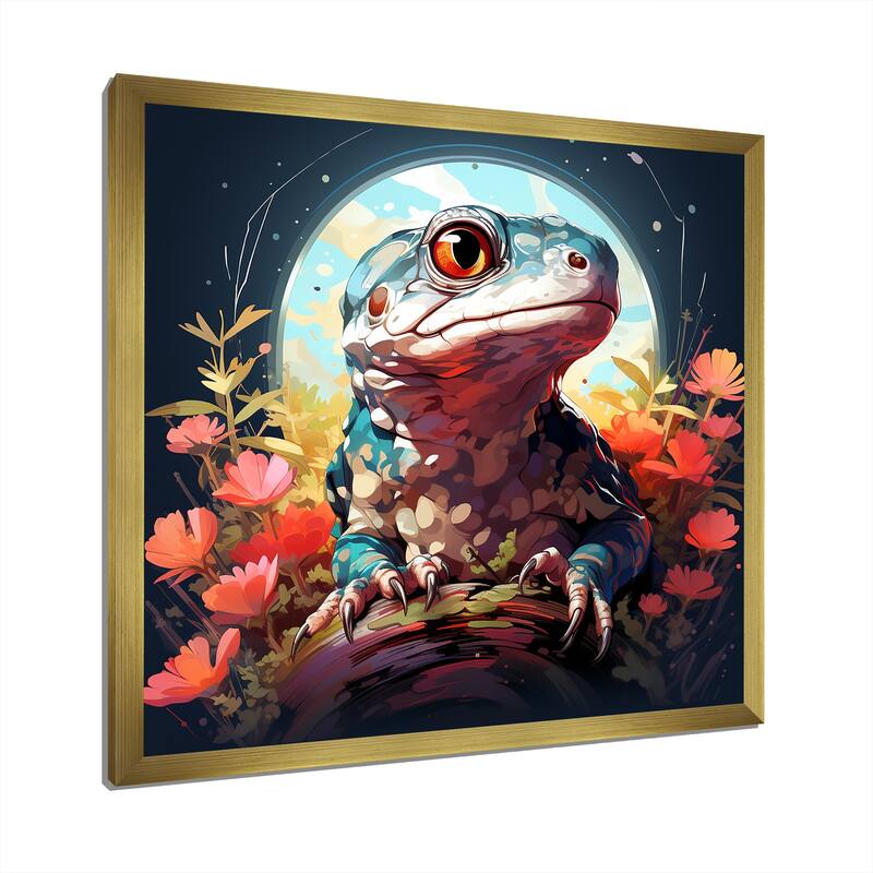 Designart "Salamander Reptile Portrait II" Reptile/Amphibian Wall Decor Pink Modern Entryway Framed Wall Art