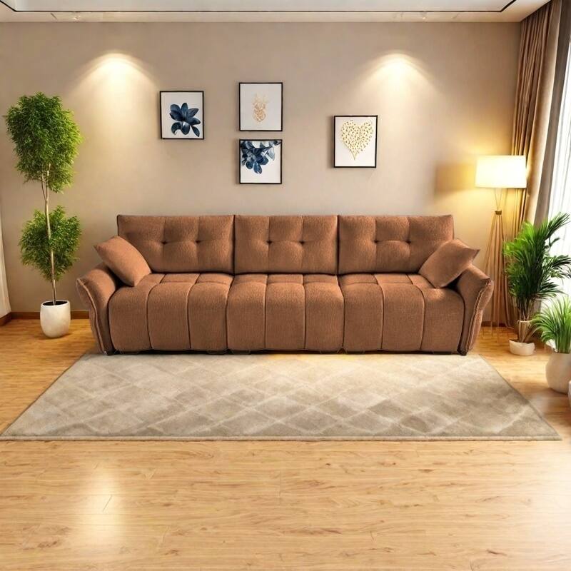Modular 4-Seat Chenille Sofa Set with 2 Ottomans, High-Resilience Cushions and Solid Wood Frame - 3 Seater Burnt Orange