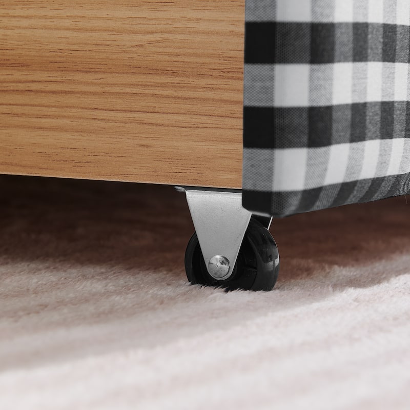 Full/Queen Gingham Daybed with 2 Storage Drawers, USB Port & Wave Shaped Linen Fabric