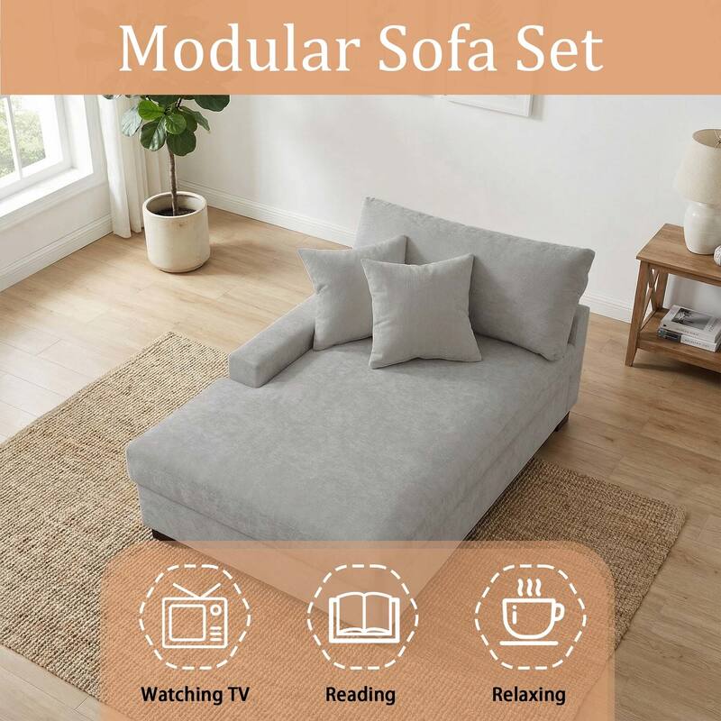 Oversized Chenille Modular Chaise Lounge With Deep Seat