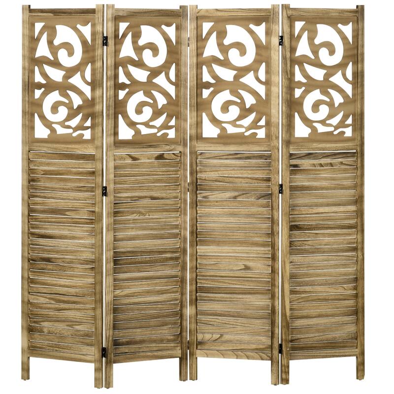 HOMCOM 4 Panel Room Divider, 5.5' Tall Wood Indoor Portable Folding Privacy Screens, Brown