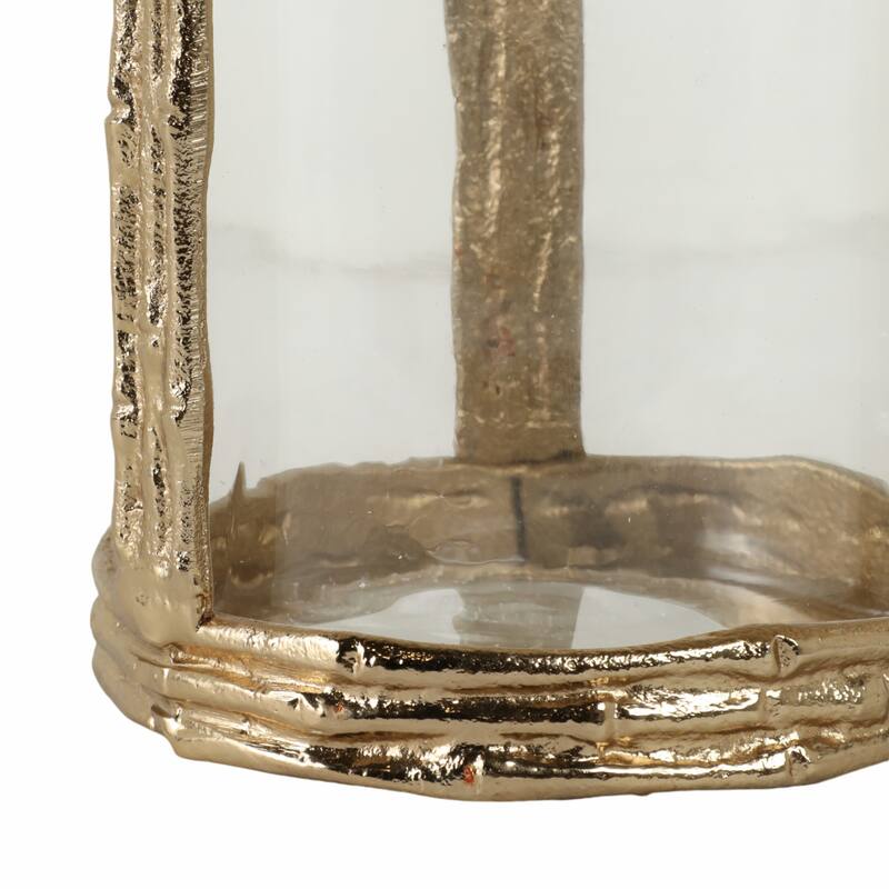 Aluminum Glass Pillar Holder Sculpted Organic Frame Handcrafted Detail