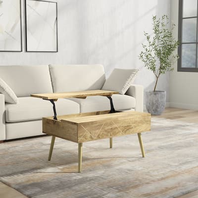 Simpli Home Jager SOLID MANGO WOOD 36" Wide Rectangle Modern Lift Top Coffee Table in Natural - 36 inch Wide