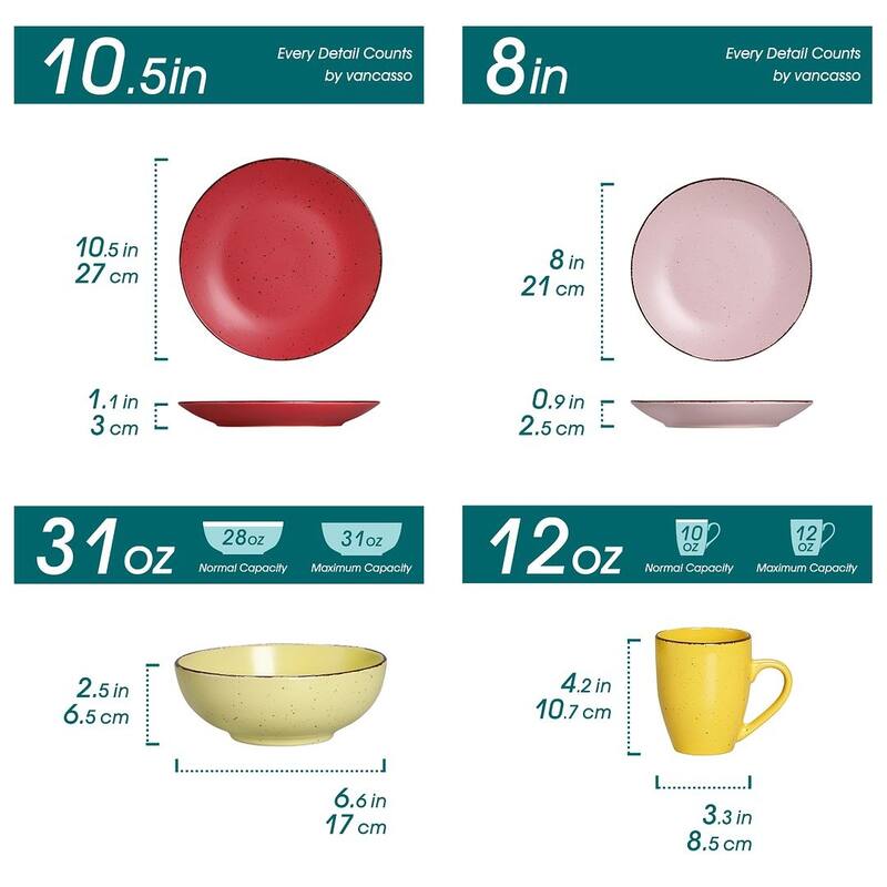 vancasso Moda 16-Piece Matte Speckled Dinnerware Set, Service for 4