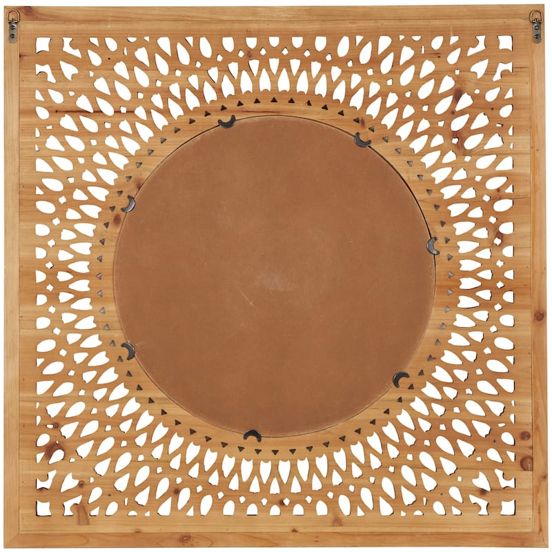 Wood Wall Mirror with Carved Scroll Pattern - Brown - Roche River Decor - 1"W x 40"L x 40"H