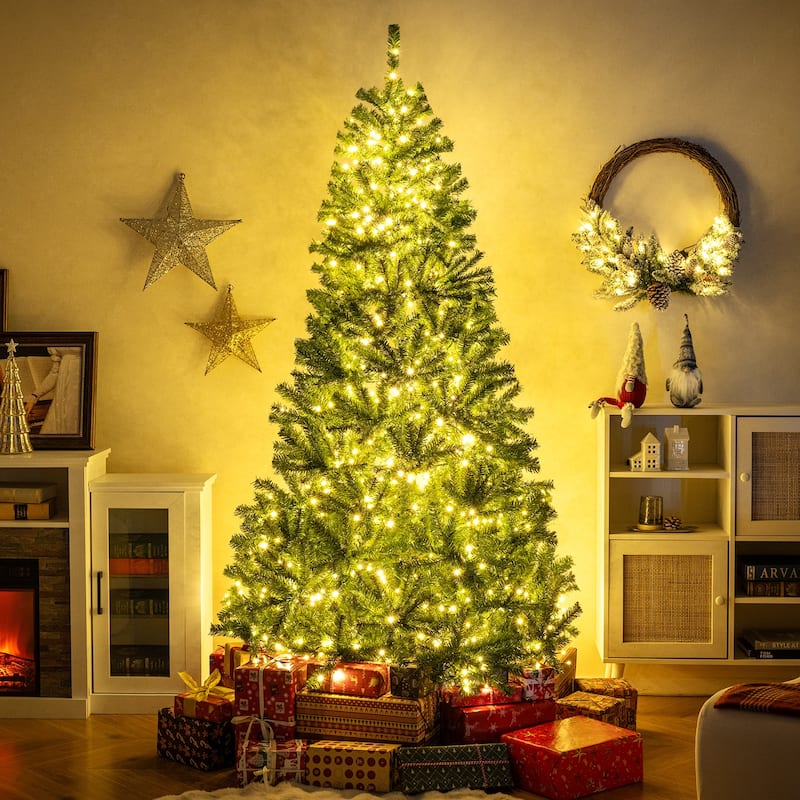 Gymax 7 FT Pre-Lit Artificial Christmas Tree w/ 1000 Warm White LED