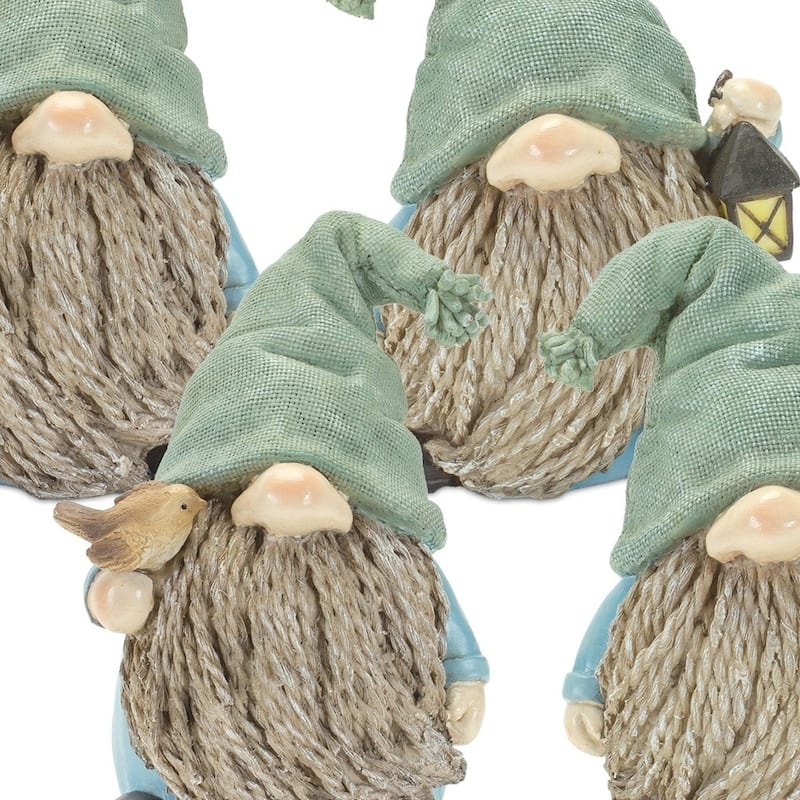 HomeRoots Set of Four Blue and Green Polyresin Garden Gnome Tabletop Sculptures - 4' X '6.25' X '4.75