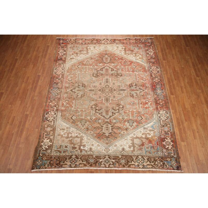 Hand Knotted Oriental 100% Wool Carpet Traditional Medallion Oranges & Rust Heriz Area Rug - 10' 8'' X 8' 4''