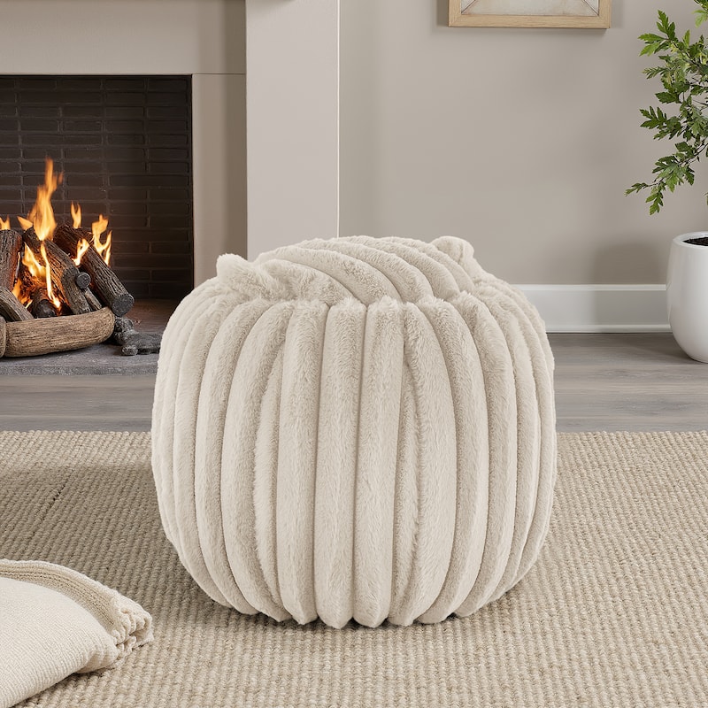 Yerba Plush Furry Channel Fabric Storage Ottoman by iNSPIRE Q Modern