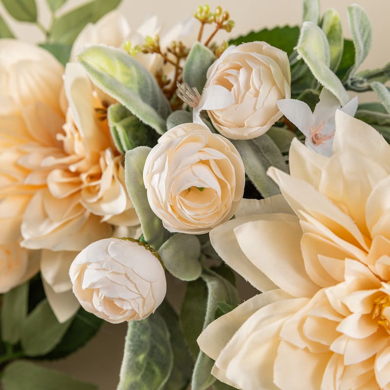 Glitzhome Peach Dahlia Floral Wreath Teardrop Garland