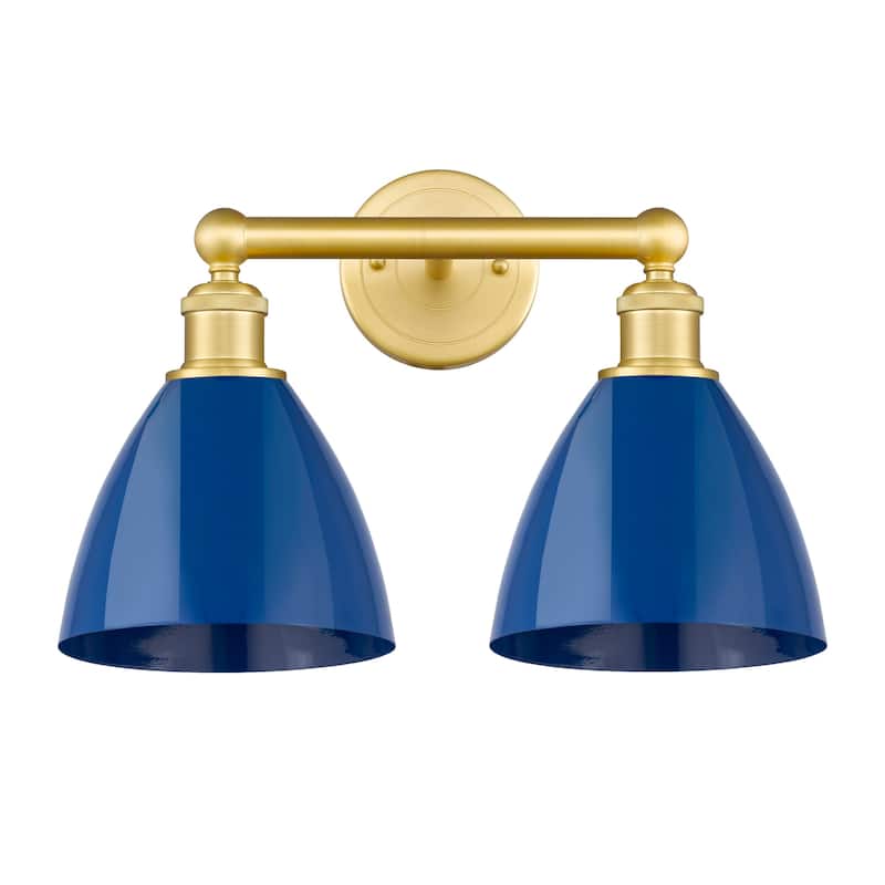 Innovations Lighting 616-2W-12-17 Plymouth Vanity Plymouth Dome 2 - Satin Gold / Blue