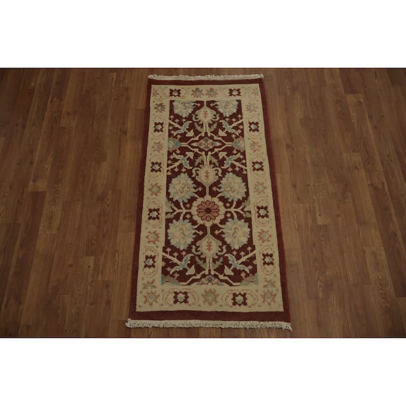 Hand Knotted Oriental 100% Wool Carpet Traditional All-Over Red Ziegler Area Rug - 3' 11'' X 2' 0''