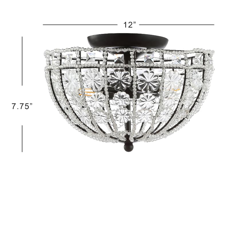 Leila 12" Crystal Flower Metal/Acrylic LED Semi-Flush Mount, Black/Clear by JONATHAN Y