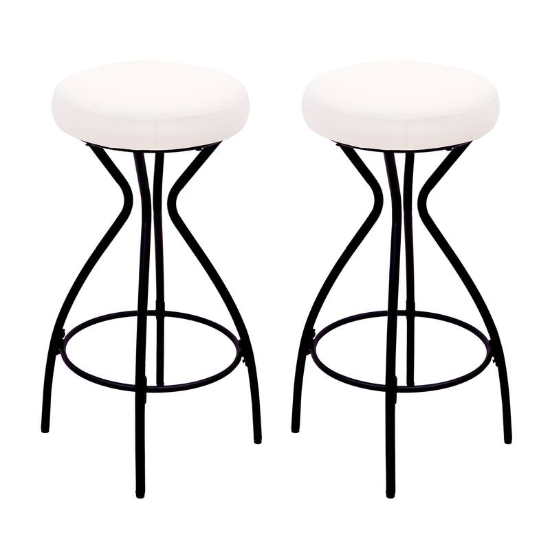 Set of 2 Modern Backless Bar Stools, Round Upholstered Velvet Counter Stools for Kitchen Island - Black & Creamy White
